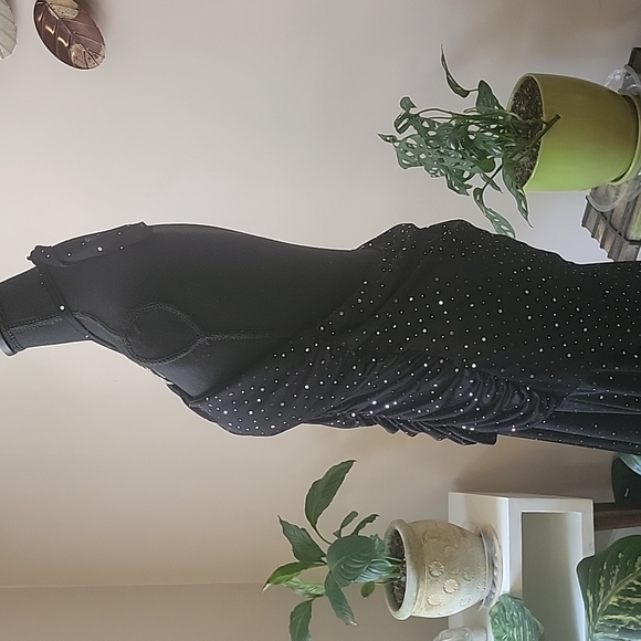 Deb Asymmetrical Hem Black Dress Women's 2X Halter Tiered Midi Dress - Picture 4 of 7